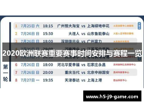 2020欧洲联赛重要赛事时间安排与赛程一览 2020欧洲联赛重要赛事时间安排与赛程一览